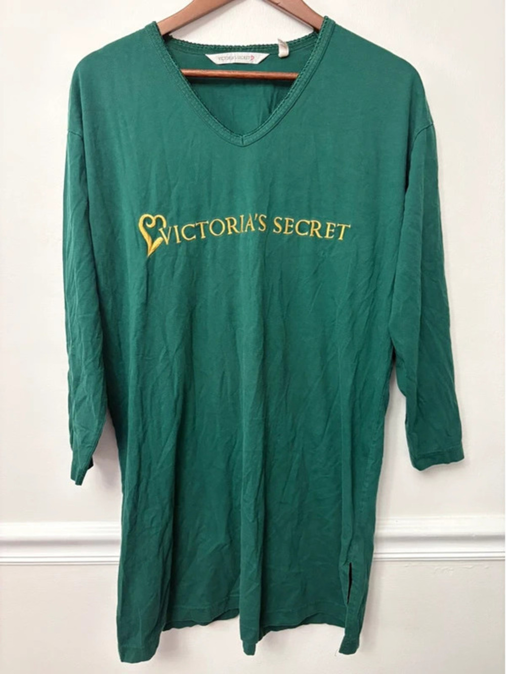 Vintage 90s Victoria’s Secret Green Logo Sleep Shirt Nightgown Size Small